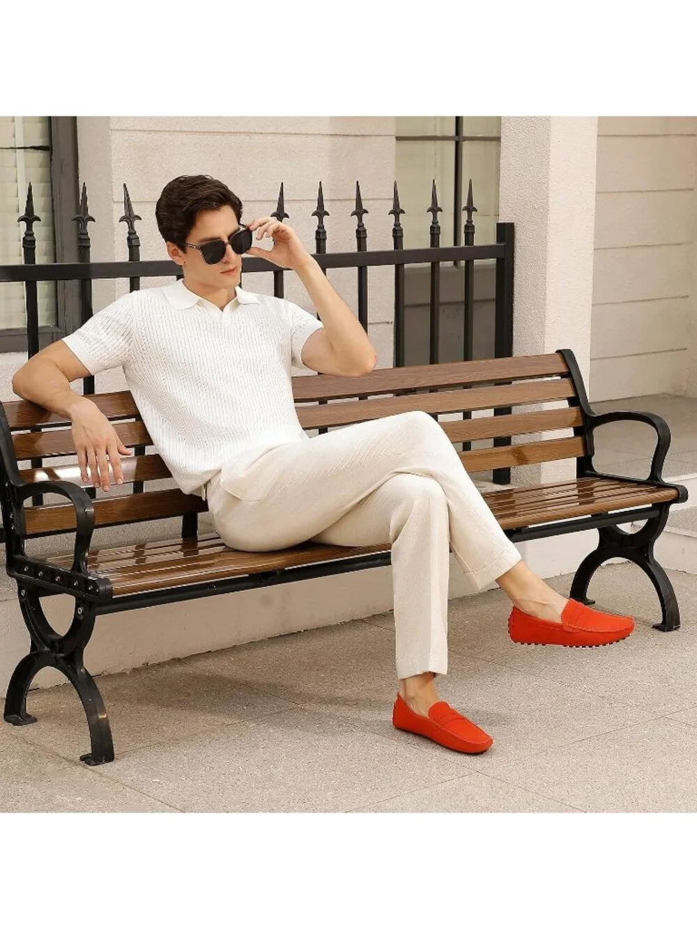 Go Tour Men's Orange Suede Leather Loafers Penny Slip On Flats Comfortable Shoes